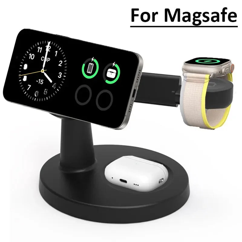 3 In 1 Magnetic Wireless Charger Stand For Magsafe iPhone 16 15 14 13 Pro Max Apple Watch 9 8 AirPods Pro Fast Charging Station