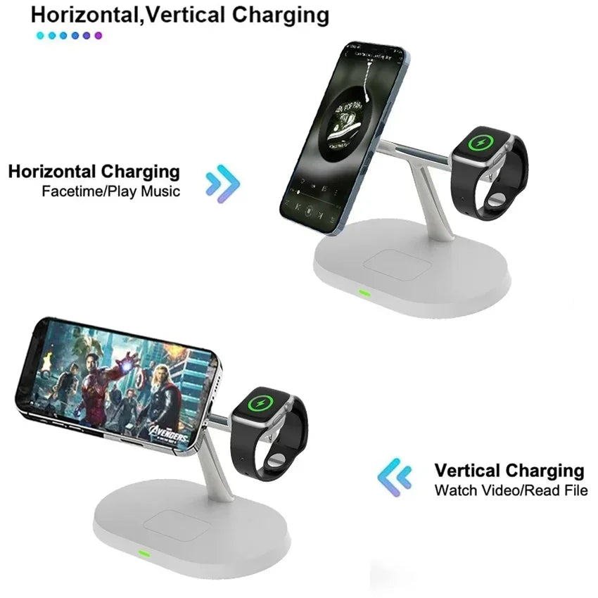 Magnetic Wireless Charger Stand for iPhone 15 14 13 12 Pro Max Apple Watch 9 8 7 Airpods Pro 3 In 1 Fast Phone Charging Sation