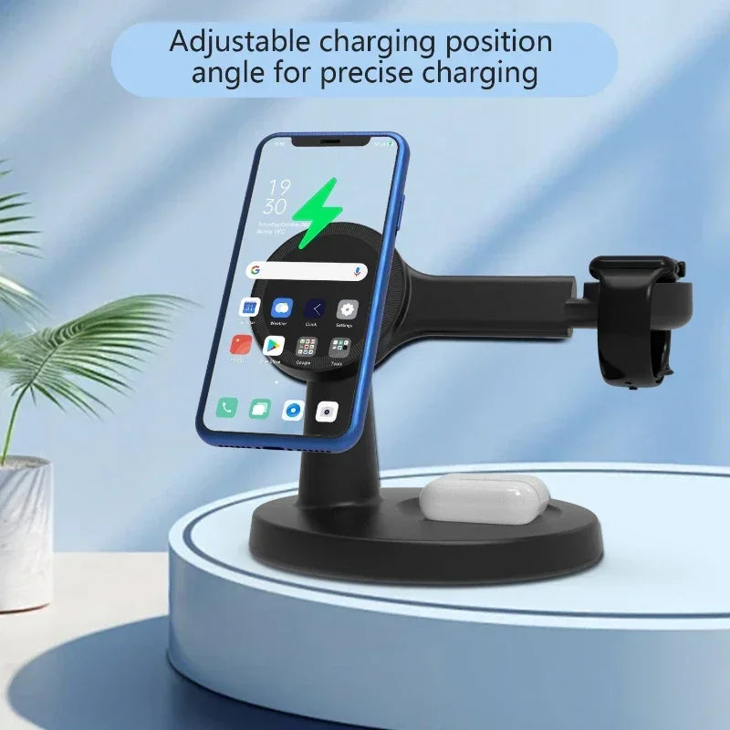 3 In 1 Magnetic Wireless Charger Stand For Magsafe iPhone 16 15 14 13 Pro Max Apple Watch 9 8 AirPods Pro Fast Charging Station