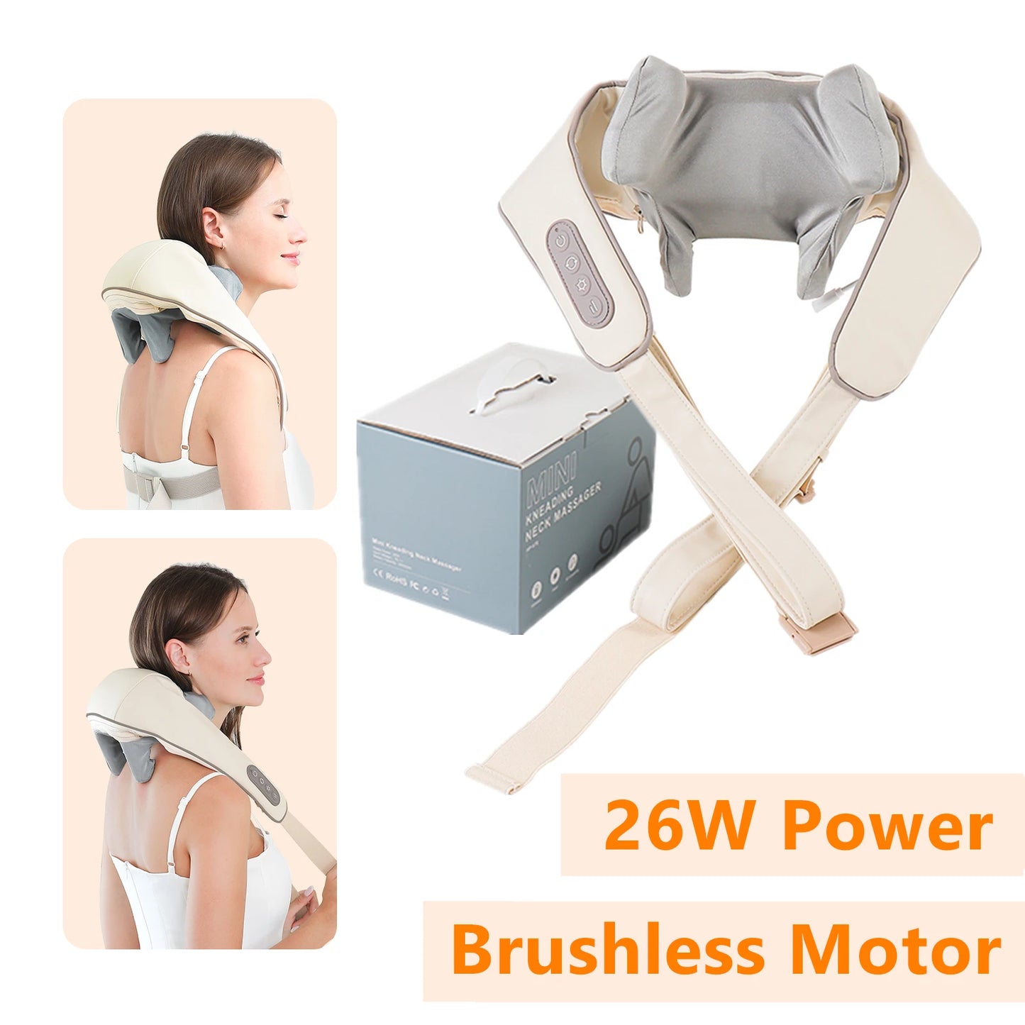 Foreverlily 26W Brushless Motor Neck And Shoulder Massager Wireless Shoulder And Back Kneading Massage Shawl Neck masajeador