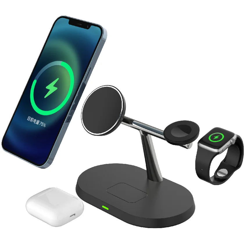 Magnetic Wireless Charger Stand for iPhone 15 14 13 12 Pro Max Apple Watch 9 8 7 Airpods Pro 3 In 1 Fast Phone Charging Sation